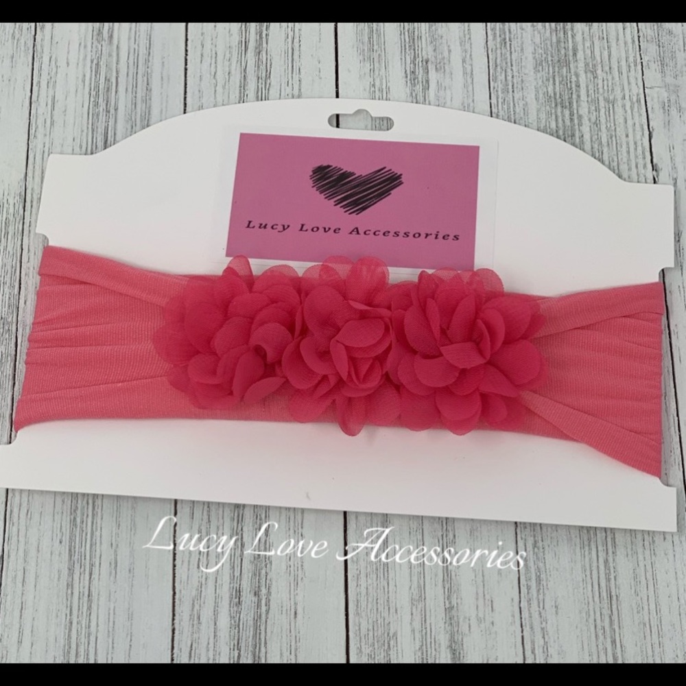 Handmade adorable pink flower nylon headband!